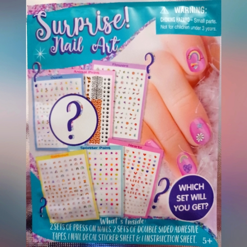 Mini Surprise Nail Art Kit Design Stickers Decals Press ons